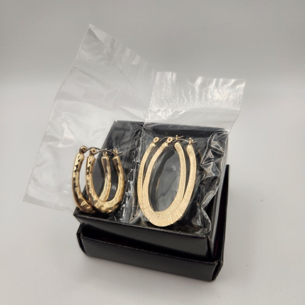 Avon Fashion Jewelry Set of 2 Textured Gold Plated Hoop Dangle Earrings